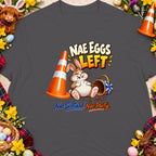 Bunny with traffic cone and basket, "Nae Eggs Left" and "Nae Scotland, Nae Party".