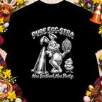 Cartoon bunny holding ornate egg, with chick and traffic cone. Text reads "Pure Egg-stra Nae Scotland, Nae Party."