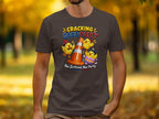 Three chicks celebrate with a traffic cone and egg, with text "Cracking Good Party".