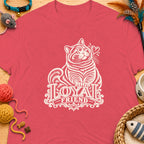 Red t-shirt with cream cat graphic and text "LOYAL FRIEND".