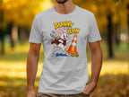 T-shirt with "Bunny on the Run" graphic and Scottish easter eggs.