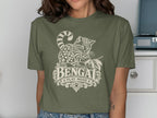 Bengal cat graphic with "Bengal Play Mode" text on a green t-shirt.