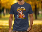 T-shirt graphic: bunny with cone, Easter eggs, "Egg Hunt Champion, Nae Scotland, Nae Party."