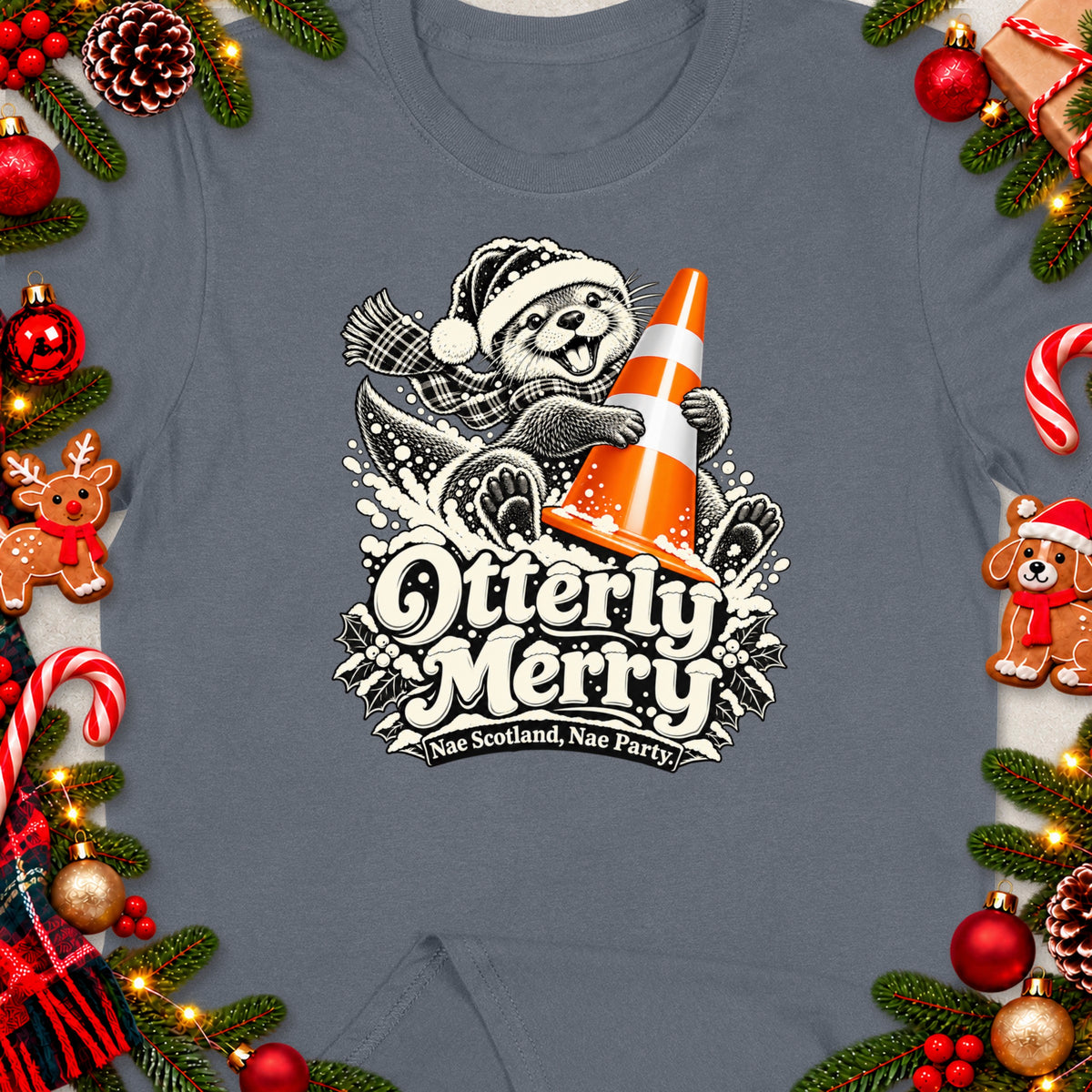 Otterly Merry graphic with text "Nae Scotland, Nae Party".