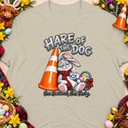 Hare of the Dog graphic with rabbit, traffic cone, coffee, and Easter eggs.