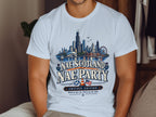 T-shirt with Chicago skyline, Scottish thistle, and text "Nae Scotland Nae Party".