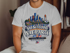 T-shirt with Houston skyline, NASA rocket, and "Nae Scotland Nae Party" text.