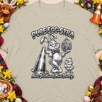 T-shirt with a rabbit, chick, traffic cone, and "Pure Egg-stra" text.
