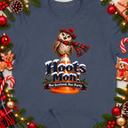 Owl in tartan hat and scarf on cone with "Hoots Mon!" text.