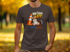 T-shirt with a cartoon bunny, traffic cone, and basket with text "Nae Eggs Left".