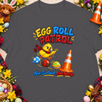 Chick with traffic cone and Easter eggs, "Egg Roll Patrol Nae Scotland Nae Party".