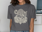 Grey t-shirt with a Bengal cat graphic and text "Bengal On The Prowl".