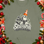 Seal wearing a party hat and scarf, text "Seal-ebrate Nae Scotland, Nae Party."