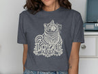 Dark grey t-shirt with white graphic of a cat and text "LOYAL FRIEND".