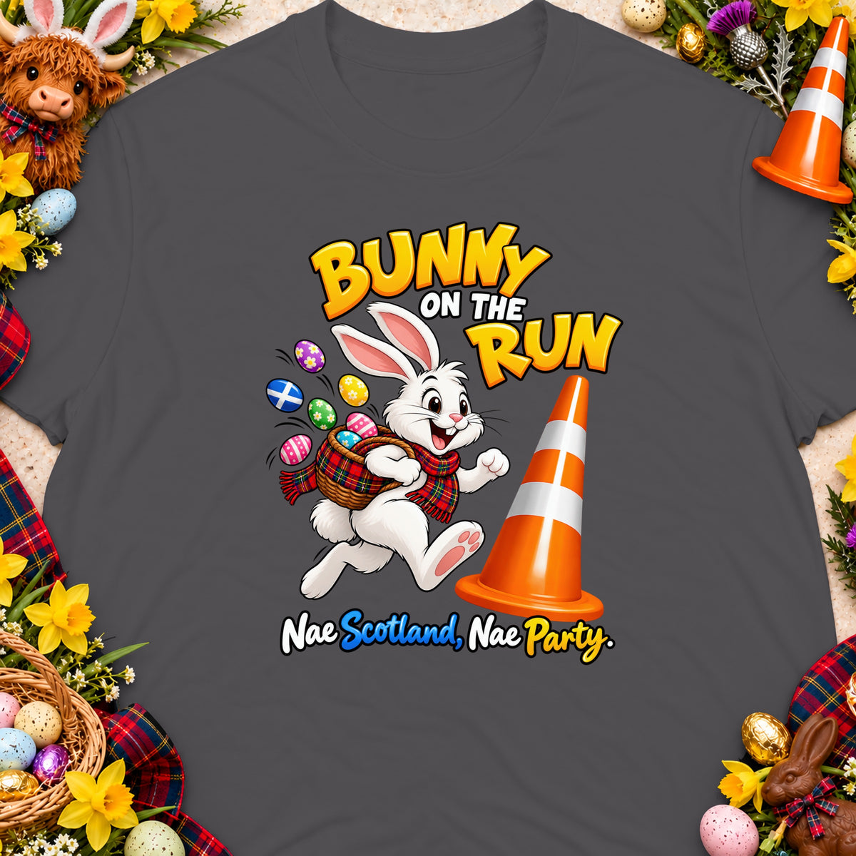 Bunny on the Run graphic with text "Nae Scotland, Nae Party".