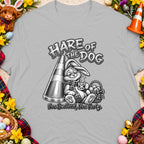 Hare of the Dog graphic with rabbit, traffic cone, and Scottish text.