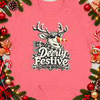 T-shirt with deer graphic and text "Deerly Festive Nae Scotland, Nae Party."