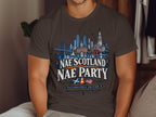 T-shirt with Philadelphia skyline and "Nae Scotland Nae Party" text.
