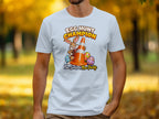 White t-shirt with cartoon bunny, traffic cone, and "Egg Hunt Champion" text.