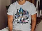 T-shirt with Dallas skyline graphic and text "Nae Scotland Nae Party Dallas Edition".