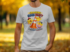 White t-shirt with cartoon chicks celebrating a "Cracking Good Party."