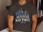 T-shirt graphic: Austin skyline, Scottish and US flags, guitar, and text.